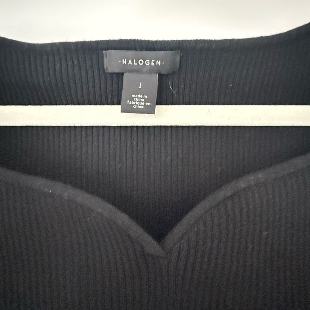 Halogen Black Women's Ribbed Blouse with Heart Neckline - Picture 2 of 7
